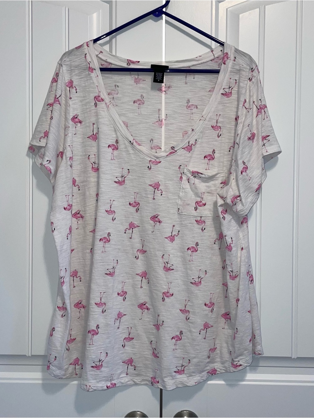 torrid White Short-Sleeve V-Neck Tee with Pink Flamingo Print